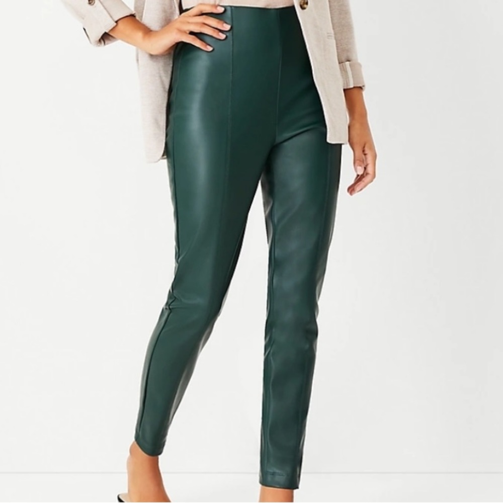 Ann Taylor The Petite Faux Leather Seamed Side Zip Legging Green Small P…